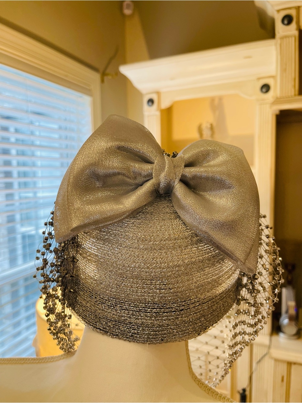 Silver Beaded Veil Fascinator Hat - Picture 11 of 13